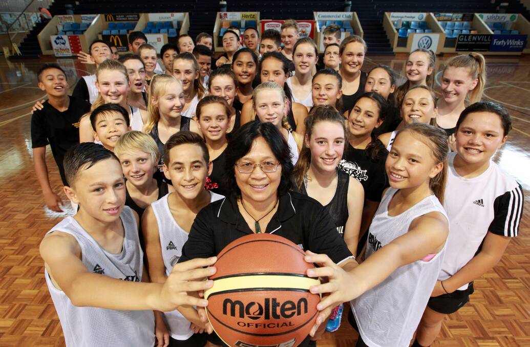 Kopere Tanoa, 12, tour director Sue Pene and Kararaina Pene, 12, take a look at the Lauren Jackson Sports Centre with some of the members of the New Zealand National Development Program. The Kiwis have flown across to take part in the 29th Australian Country Junior Basketball Cup which will be held at the centre from Monday. Picture: KYLIE ESLER