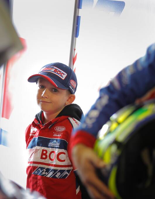 Wangaratta's Brodie Pearson, 9, is the Brad Jones Racing teams honorary team member for the round because he donated his pocket money to assist Jason Bright's car repair.