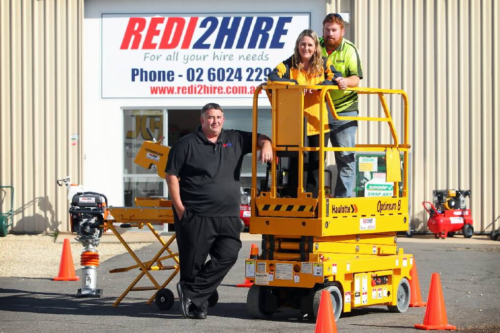 Shane, Mel and Nathan Maloney have opened Redi 2 Hire in Wodonga. Picture: MATTHEW SMITHWICK
