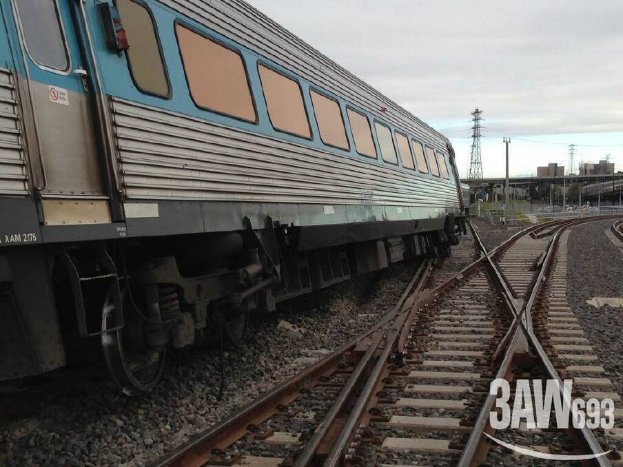 Photo showing the extent to which the train has come off the track. Picture: 3AW (FAIRFAX)