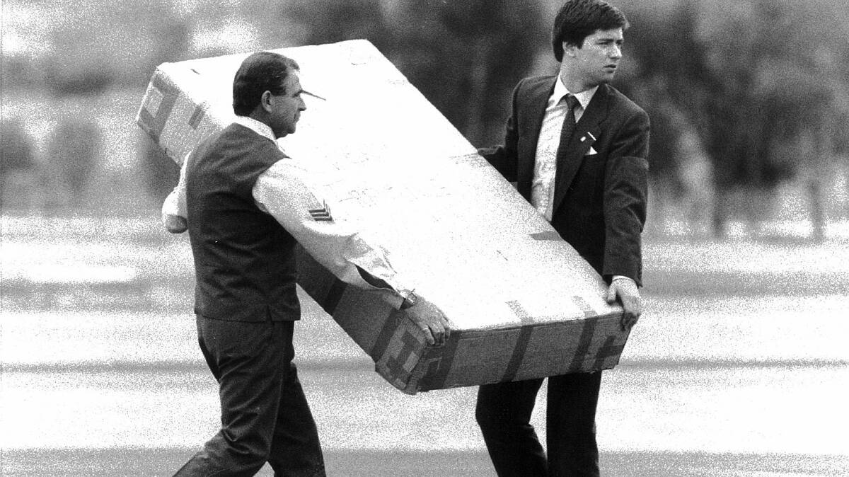 1983 - Prince Charles and Princess Diana make a royal visit to Albury. The couple's belongings are unloaded from the plane. 