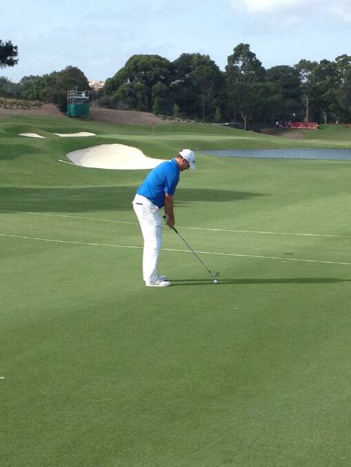 Marcus Fraser plays his second shot at the par 4 third hole at yesterday’s pro-am.