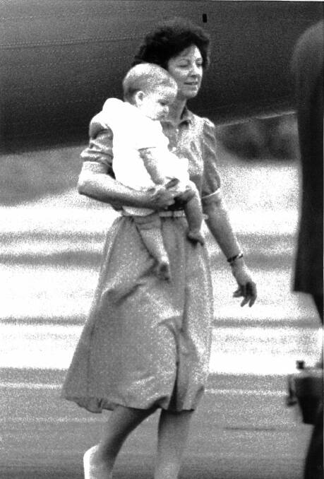 1983 - Prince Charles and Princess Diana make a royal visit to Albury. Prince William with his nanny Barbara Barnes at Albury airport on April 16, 1983  when he was leaving from his stay at Woomargama while his parents Prince Charles and Princess Diana toured Australia.