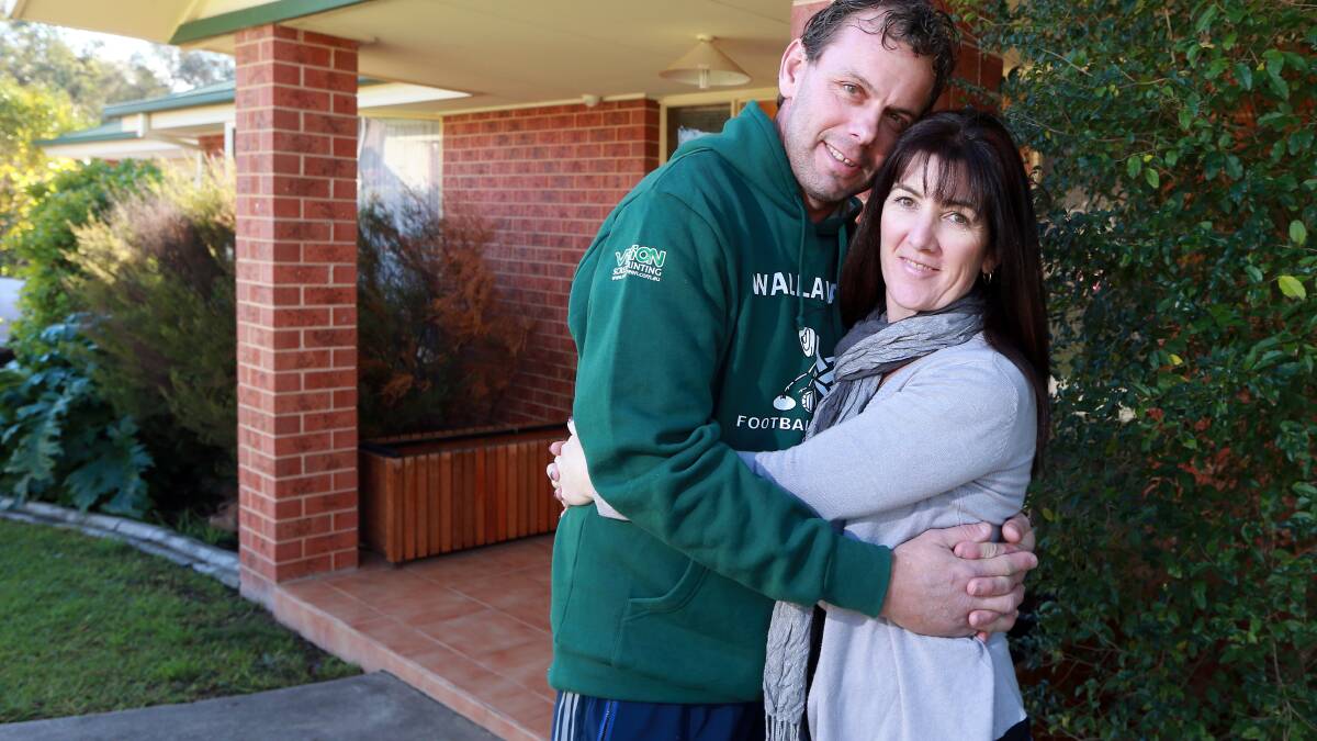 Craig Mannagh and his wife Julie after returning home from hospital. Picture: JOHN RUSSELL