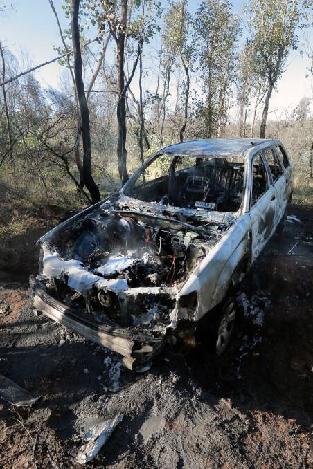 The four-wheel-drive dumped and set alight in West Albury bushland. Picture: TARA GOONAN