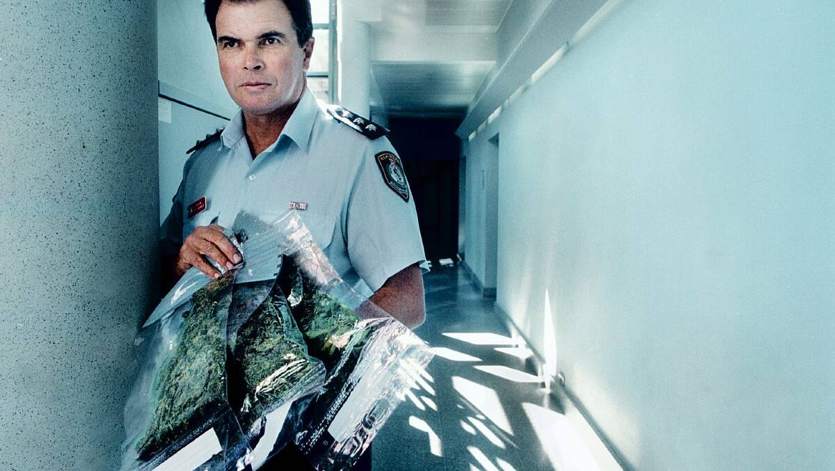 Albury Police inspector David Nicholls with a haul of marijuana from Tumbarumba. Picture: KATE GERAGHTY 
