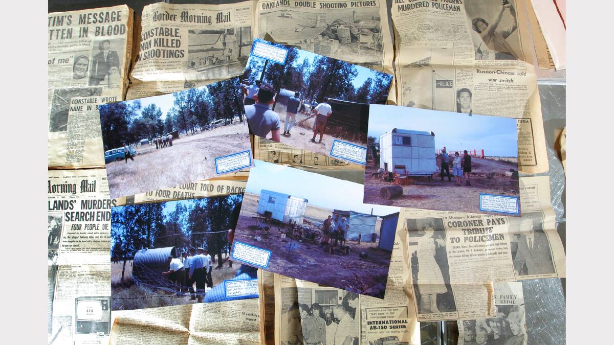 Newspaper articles and colour photographs about shooting of police officer Constable Edgar Howe at Oaklands in December 1963.