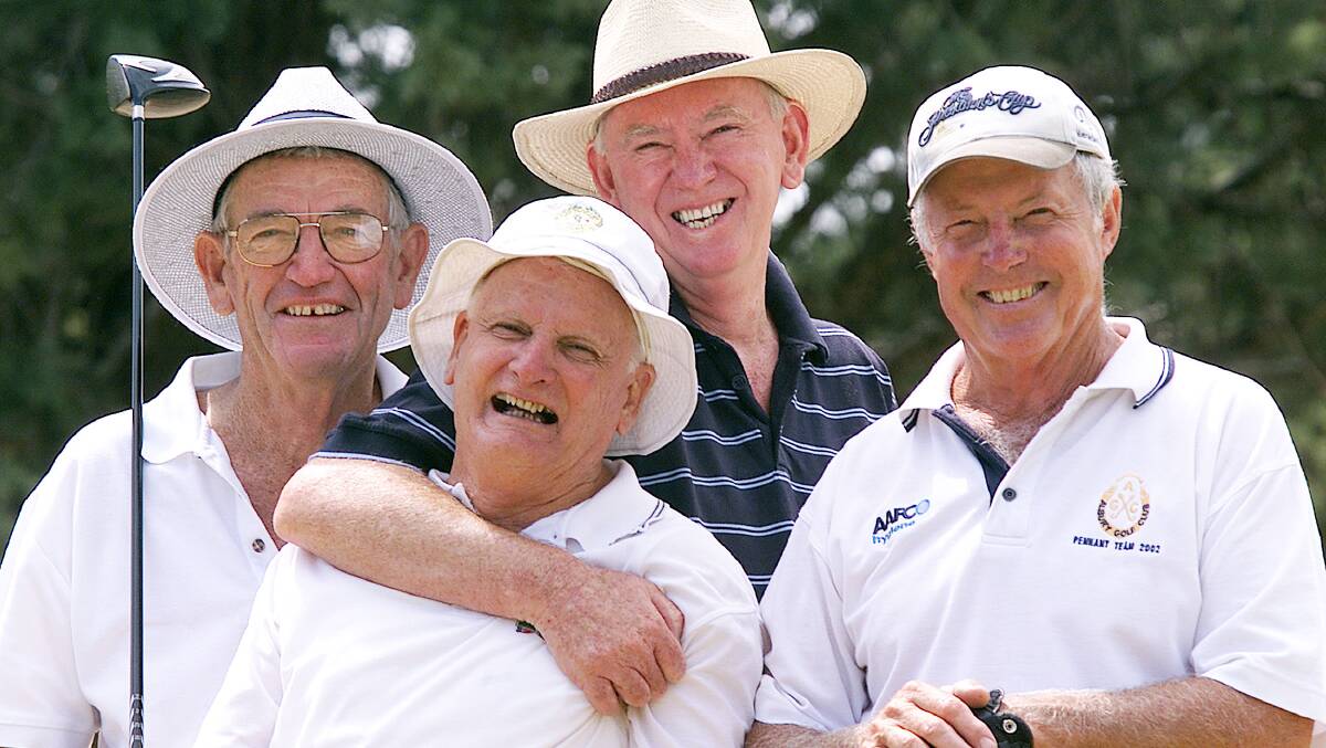 Beer and Bad Manners Day at the Albury Golf Club. Max Luff, John Young, Paul McIntosh & Bill Mitchell. Picture: MARK DALLINGER