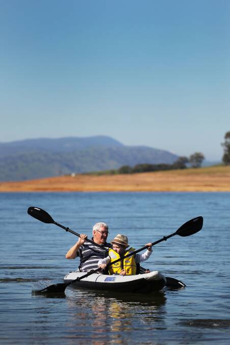 Hartwig Legenhausen and his grandson Jamie Legenhausen, 6, paddling on a trip from Melbourne. 