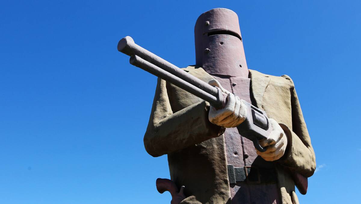 The statue of Ned Kelly that towers over the town of Glenrowan. 