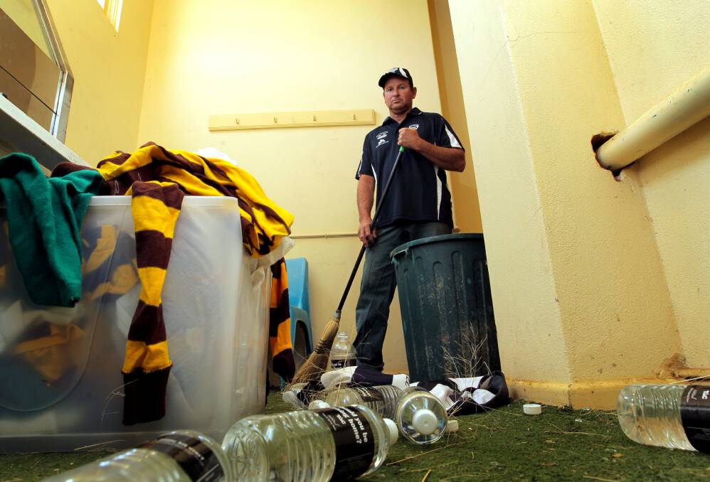 Rutherglen Football club president Greg Lumby says about 100 bottles of water were smashed against a wall in the umpires’ rooms. Picture: DAVID THORPE