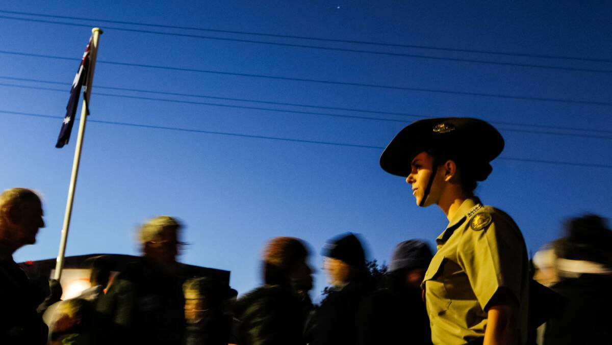 A catafalque member stands during the Wangaratta dawn service. Picture: DYLAN ROBINSON