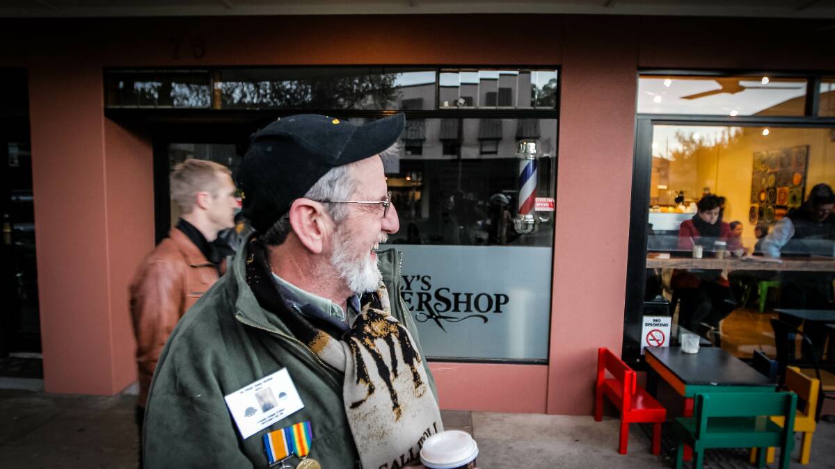 Melbourne's Graham Hutchings grabs a coffee after the Wangaratta dawn service where his daughter raised the flag. Picture: DYLAN ROBINSON
