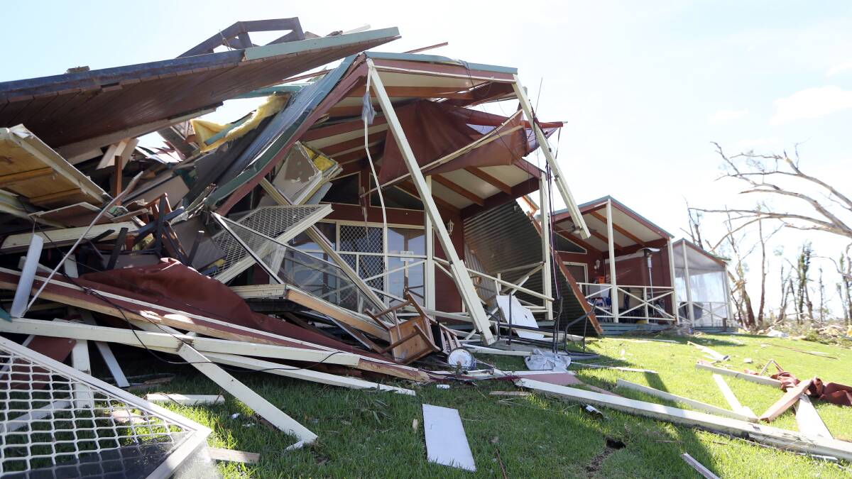 Tornado damage at Denison Country Caravan Park. Picture: JOHN RUSSELL
