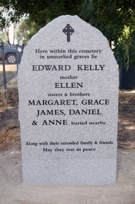 The new stone at Greta cemetery that confirms Ned Kelly and his mother Ellen lie in unmarked graves at the site. 