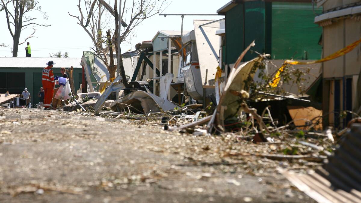 Storm damage clean-up continues at Denison County Caravan Park. Picture: BEN EYLES