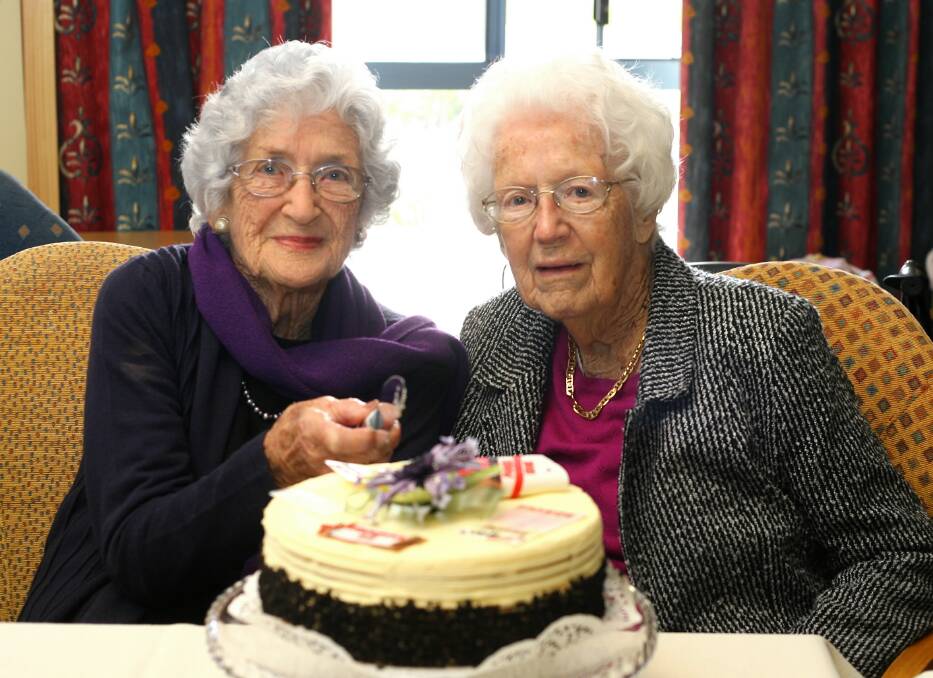 Twin sisters Nancy Martin and Dorothy Webber celebrating their 95th birthday. Picture: RAY HUNT