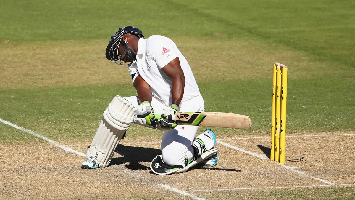 Michael Carberry of England avoids a bouncer from Mitchell Johnson of Australia. Picture: GETTY IMAGES