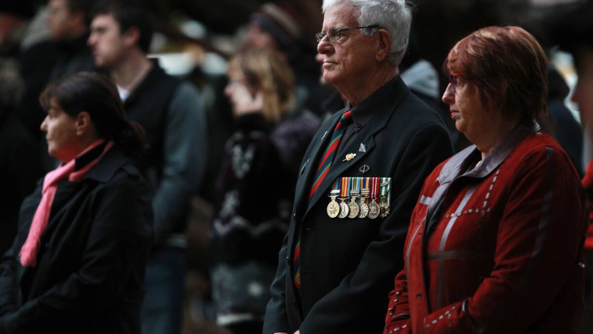 Ray Clark, pictured with his wife Jennifer, was originally from Beechworth and served in the army at Vietnam. He now lives in Brisbane but returned home for the Anzac Day ceremony. Picture: MATTHEW SMITHWICK