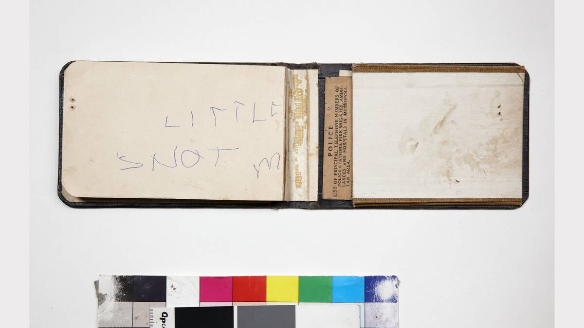 The NSW Police notebook containing handwritten notes of Sergeant Cyril Howe, including the words 'Little shot me,' which he wrote as he lay injured by a gunshot wound. 