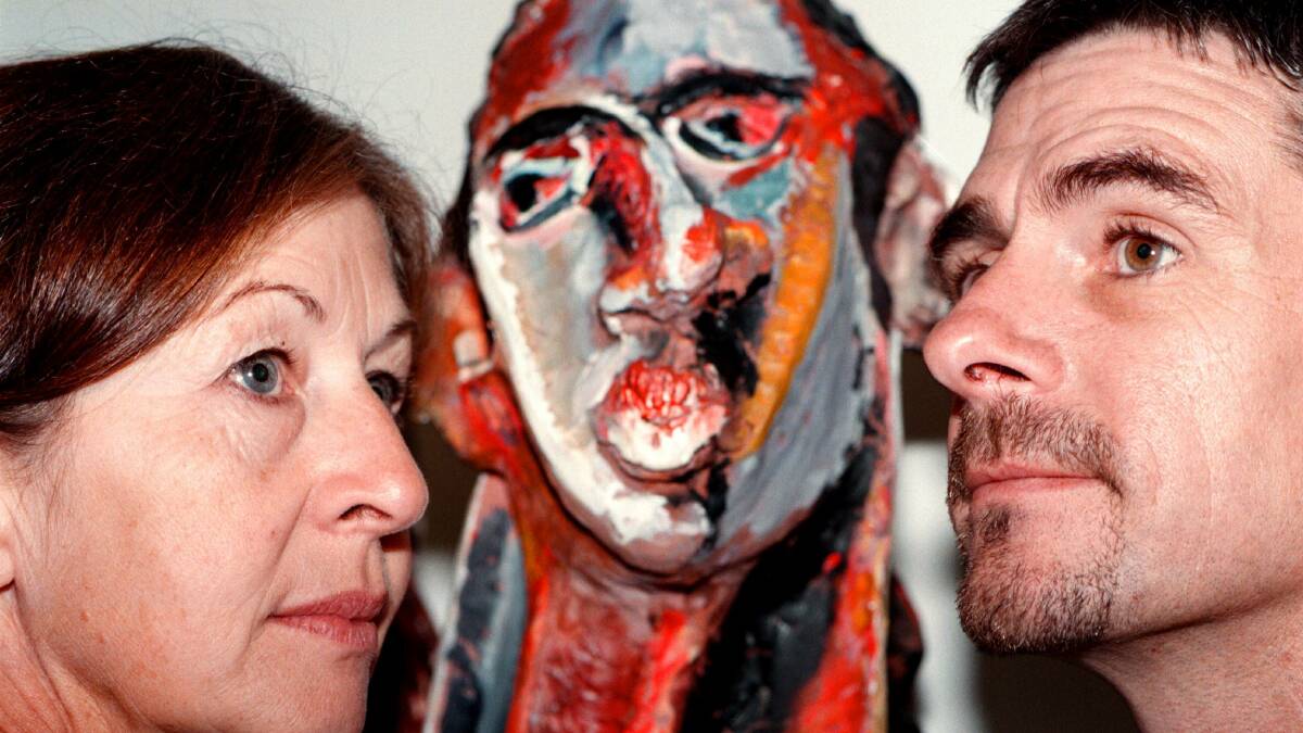 Pamela Florance and Mark Selkrig with a sculpture from their exhibition 'Manufractured' at the Wangaratta Exhibitions Gallery. Picture: TANYA LAKE