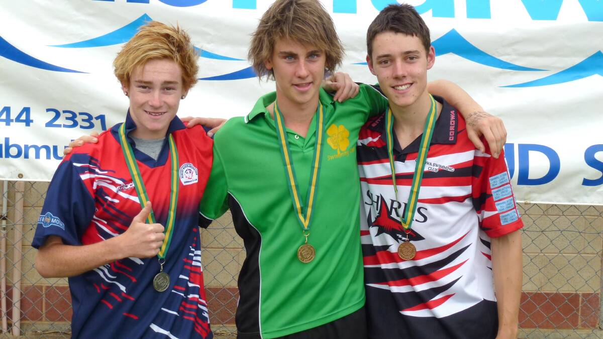 Lachie Davison and Patrick Schnelle at the Ovens and Murray District Swimming Association championships.
