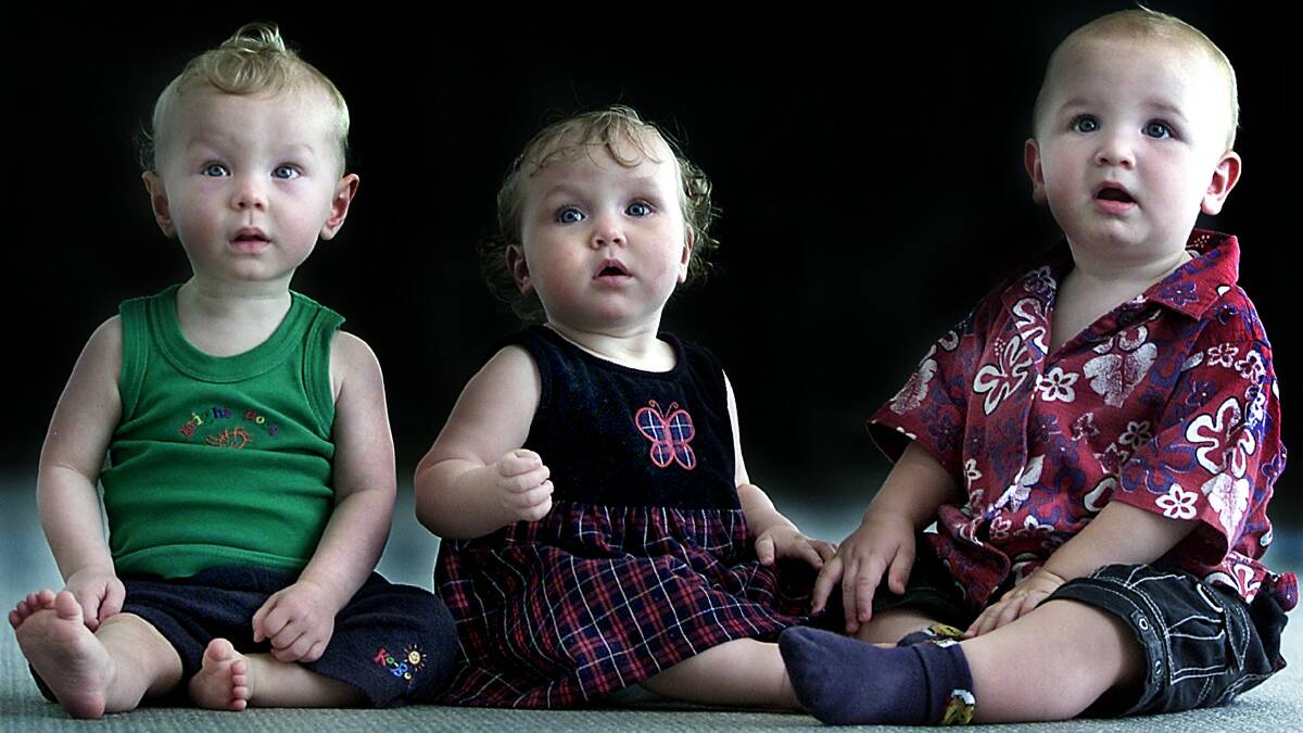 Thomas, Kaitlyn and Lachlan the most popular baby names for 2002. Here we have Albury's Thomas Grigg, Wodonga's Kaitlyn Castro and Albury's Lachlan O'Connor, all 10 months old. Picture: ALEX MASSEY