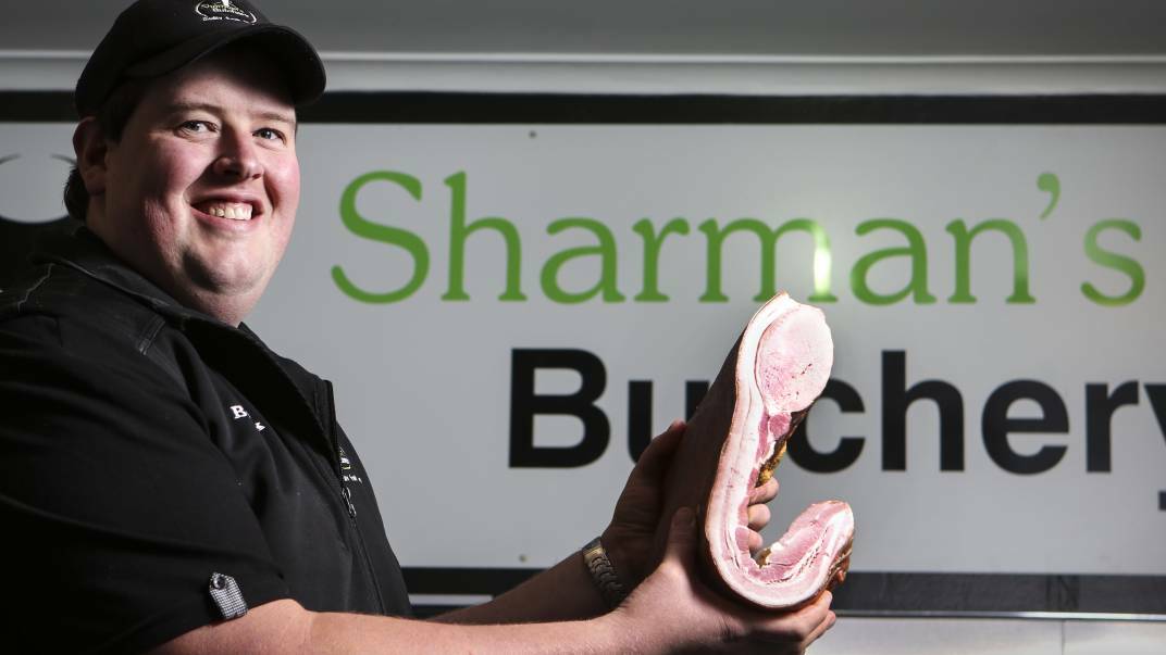 BEST BACON: Sharmans Butchery co-owner Brock White with some of the butcher's first-class bacon, that has won the best bacon for short-cut and full rasher at the National Bacon Week bacon awards. Picture: Cordell Richardson.