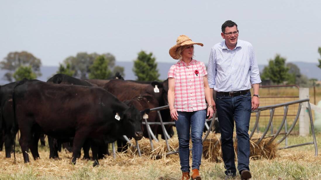 Daniel Andrews with his wife Catherine at his parents' Londrigan property last month.