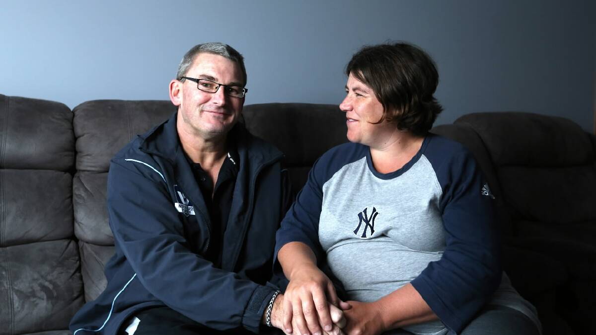 Mark Sayers with wife Tracy after his heart attack earlier this year. 