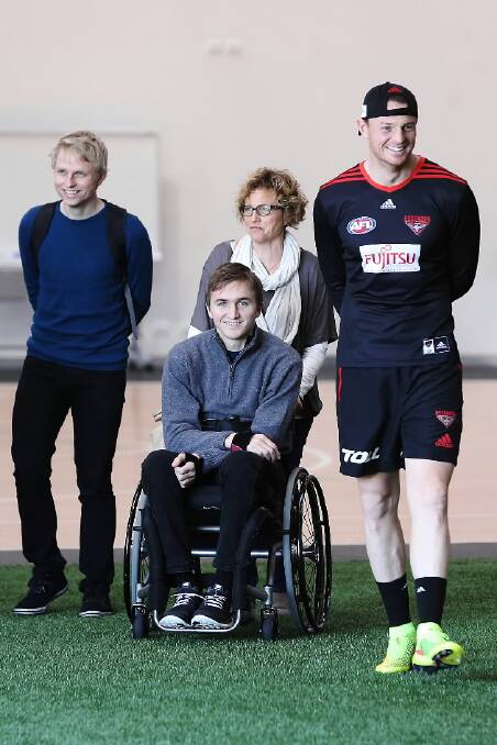 The Bombers' Brendon Goddard welcomed James McQuillan, his mother and brother on Friday.