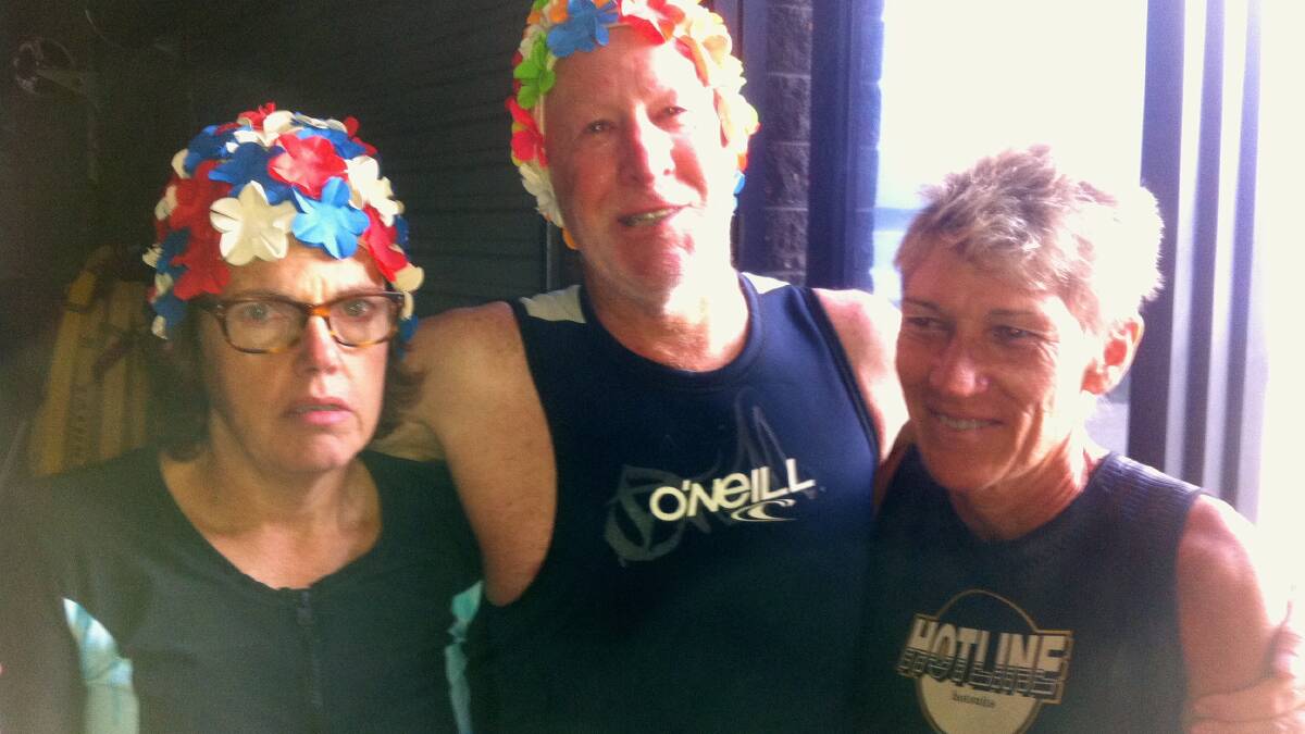 Jan Harris, Rob Armstrong and Colleen paid tribute to Christine Armstrong through Saturday's swim. 