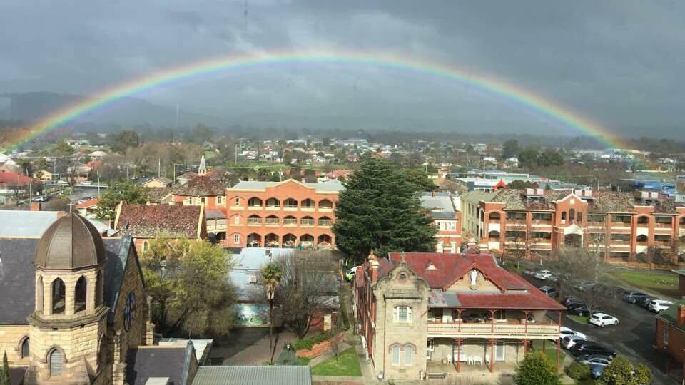Rainbow seen from the ATO looking towards Wodonga. Picture: JULIE PACKER