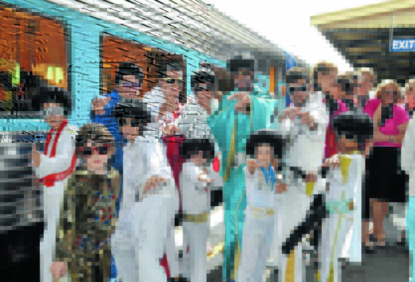 Pictured are scenes from the Elvis Express arriving in Parkes.  Photos: Barbara Reeves and Roel ten Cate
