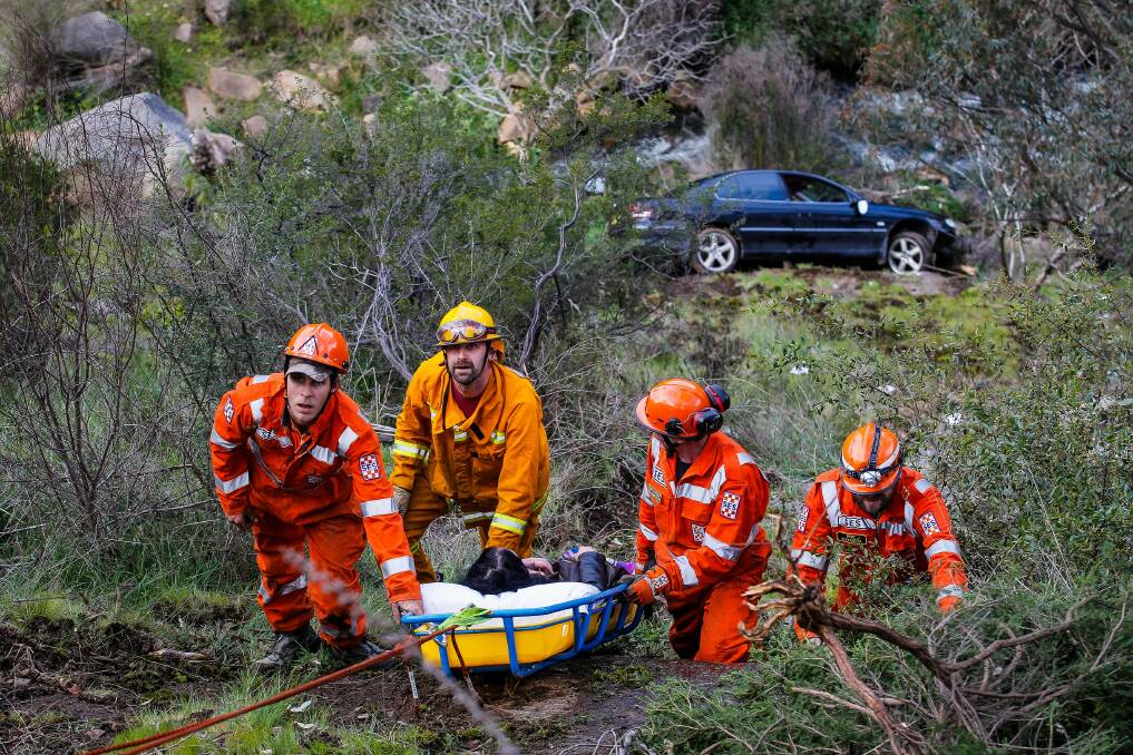 Emergency services rescued the woman on Monday after crashing her car in Beechworth Gorge. Picture: DYLAN ROBINSON