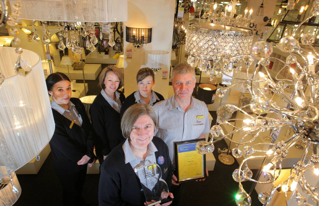 Beacon Lighting Albury's Tegan Oats, Karyn Dawes, Kirsten Stone, Alice Glachan and her husband Nicholas Little. Their store has been nominated the best in the franchise. Picture: DAVID THORPE