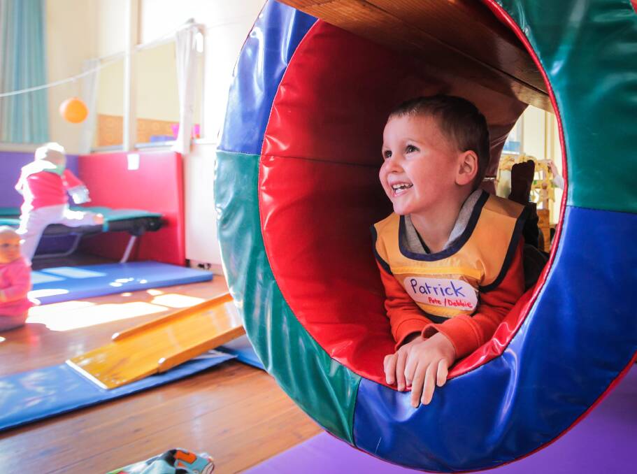 Patrick Gilbert, 3, enjoys his time at GymbaROO in Albury. Picture: DYLAN ROBINSON
