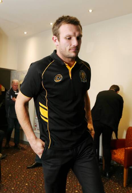 Albury Tigers' Dean Polo arrives at the tribunal last night. Picture: JOHN RUSSELL