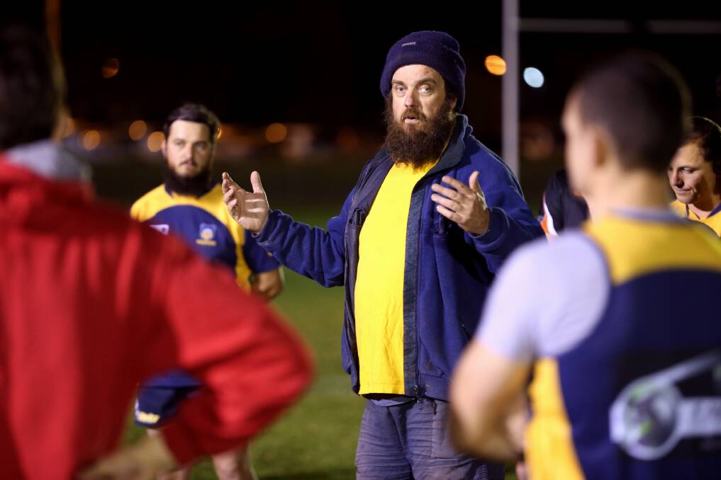 Mick Raynes talks to the boys during Steamers training. Picture: JOHN RUSSELL