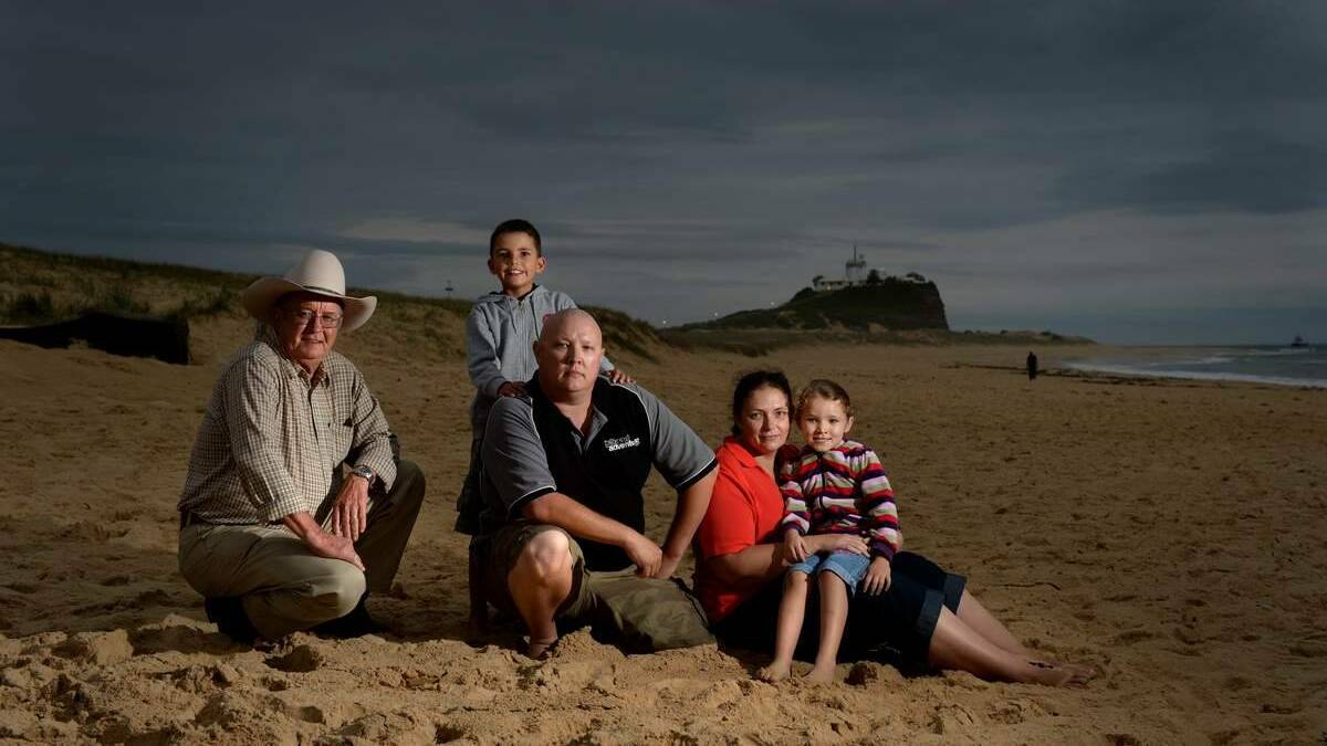 SEEKING ACCESS: Bill O’Brien with his family, Bailey, 7, Rick, Mel, and Kaitlin, 5, will be at the rally. Picture: Marina Neil The Newcastle Herald