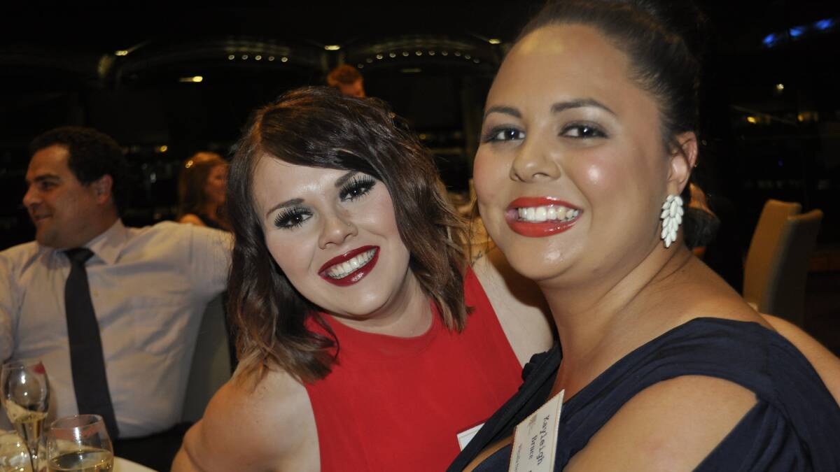 Kate Bilney and Kayleigh Bruce, Whyalla News, at the Country Press Awards 2014 held at the new Adelaide Oval. Photo: Joanne Fosdike.