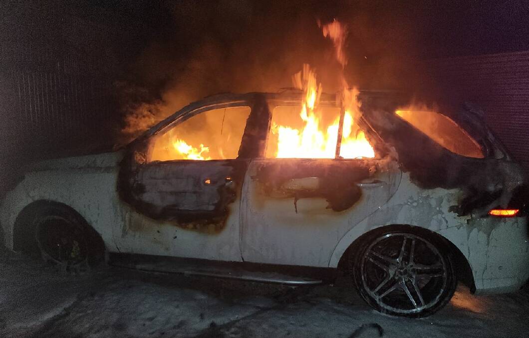 The burning Mercedes Benz in East Albury on Thursday morning. Picture supplied