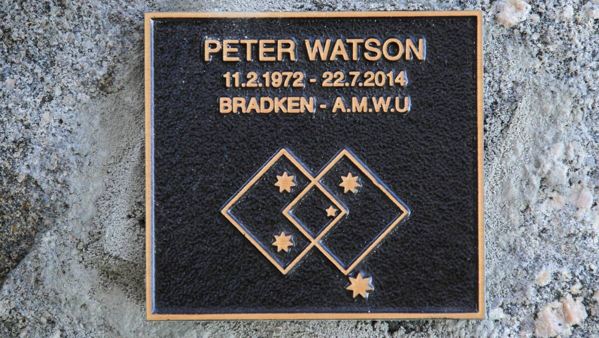 MEMORY: A plaque laid for the late Bradken employee at Sumsion Gardens last year. 