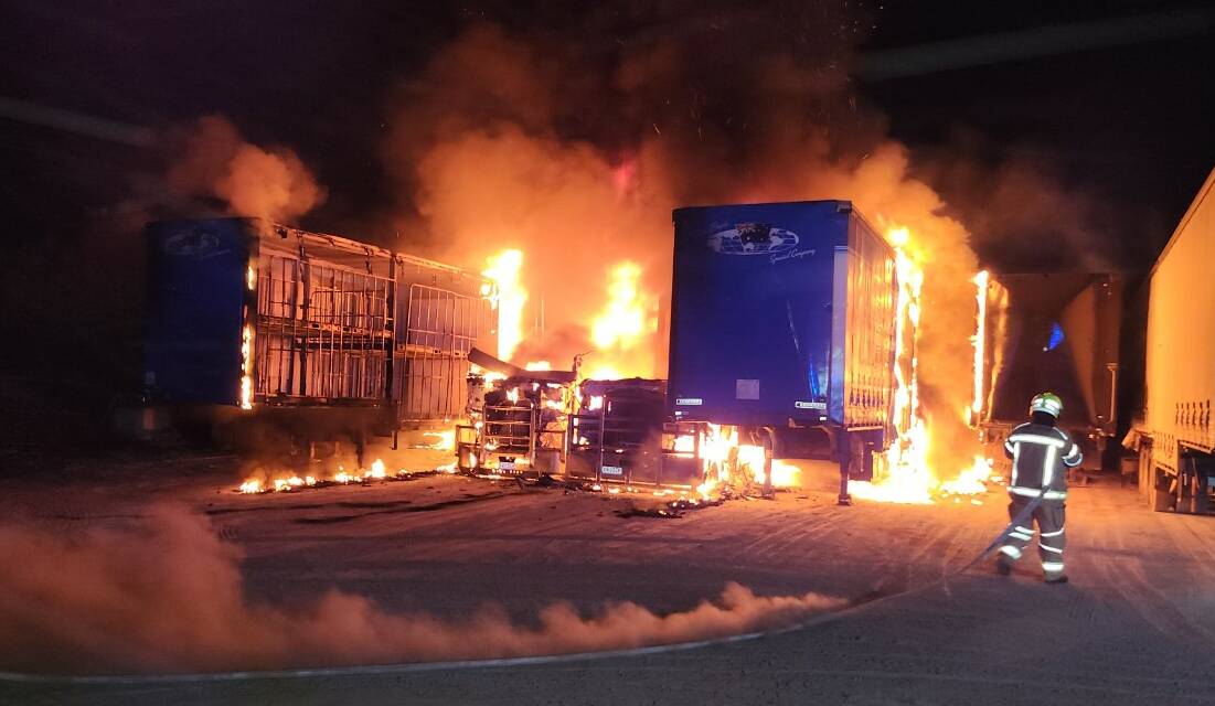 The scene of Thursday morning's fire at a North Albury trucking business B&K Daley on Batten Street. Picture supplied