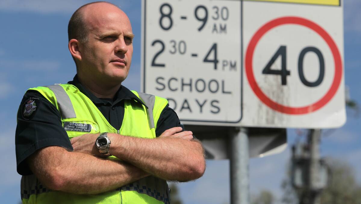 TARGET: Acting Sergeant Owen Clarke is warning drivers to be alert ahead of a two-week school zone operation. Picture: BLAIR THOMSON