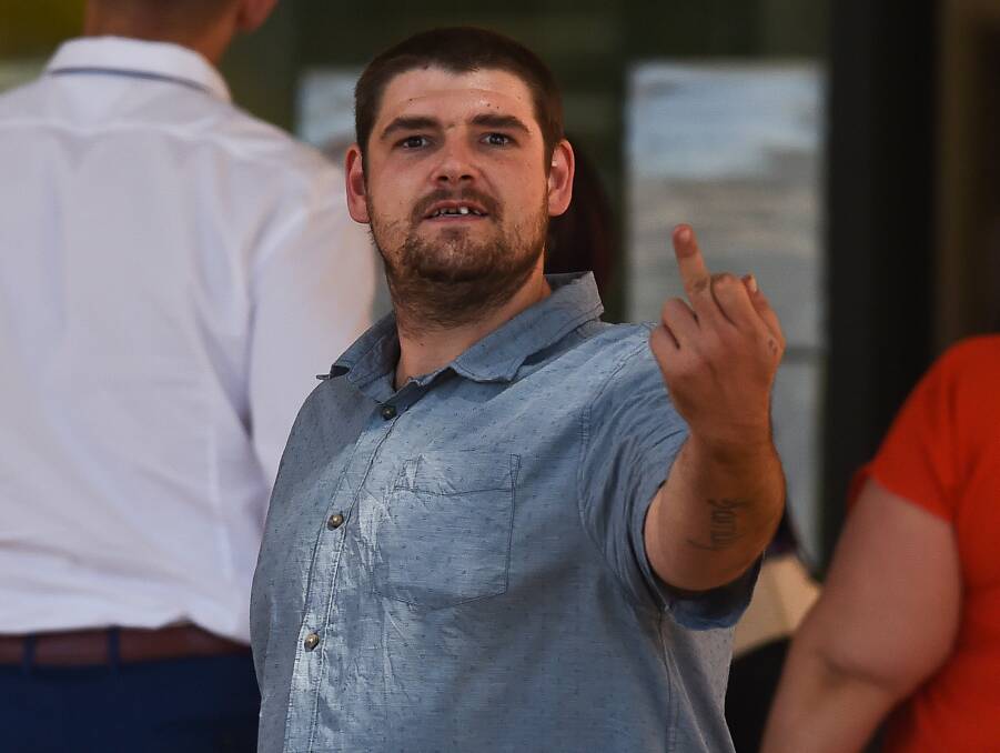 NOT HAPPY: Orion Harding outside the Wodonga Magistrates Court, prior to being sentenced for an attack on two paramedics. 