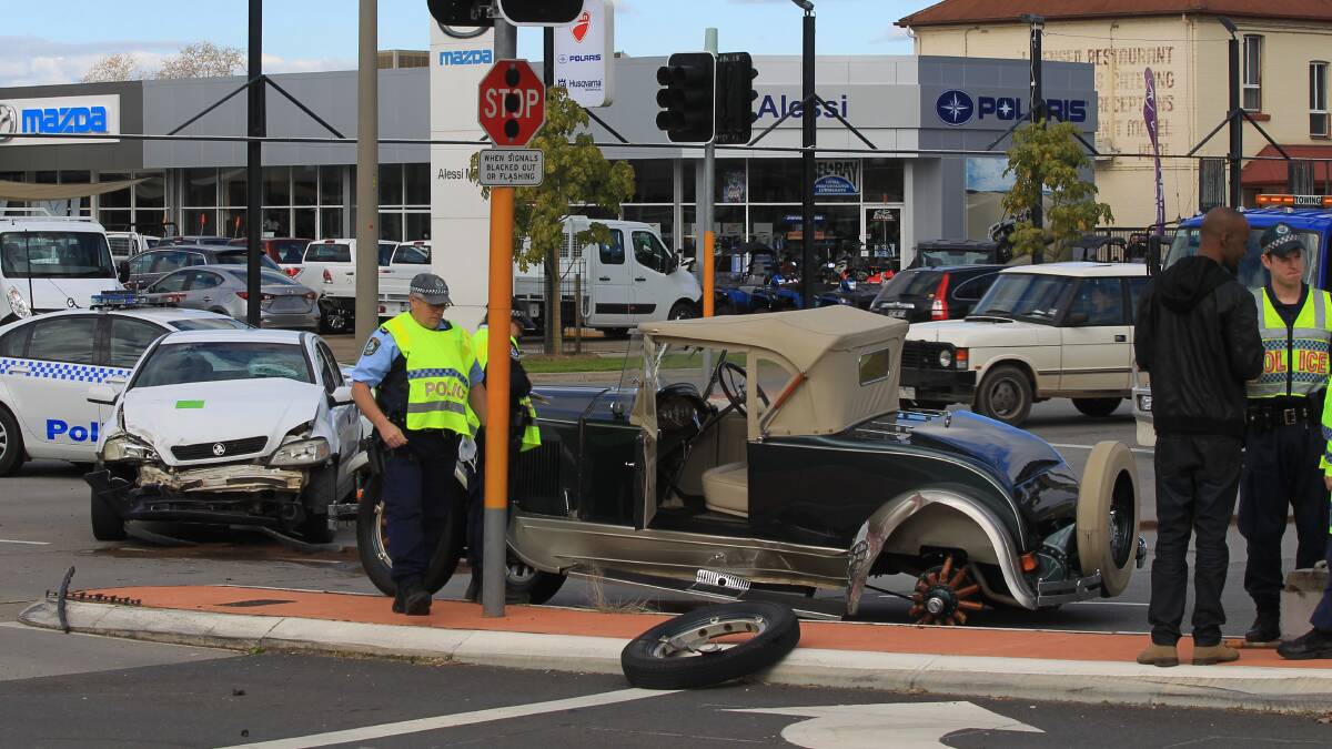 CRASH: The scene of a two car crash involving a Buick and Holden Astra in Albury on Friday. Picture: JAMES WILTSHIRE