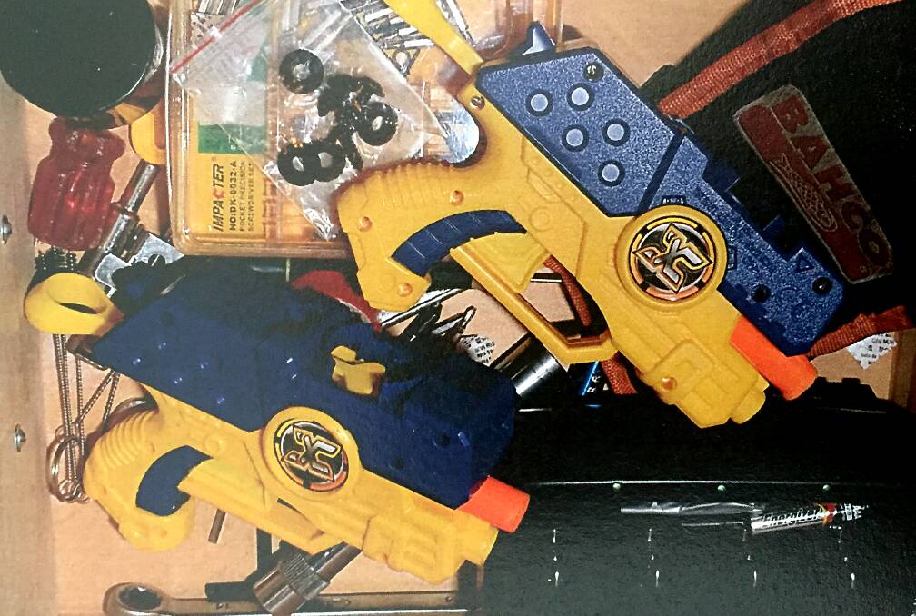 SEIZED: Nerf-style toy guns seized from Kahyde Richter's Wodonga home last week, one of which could fire real ammunition