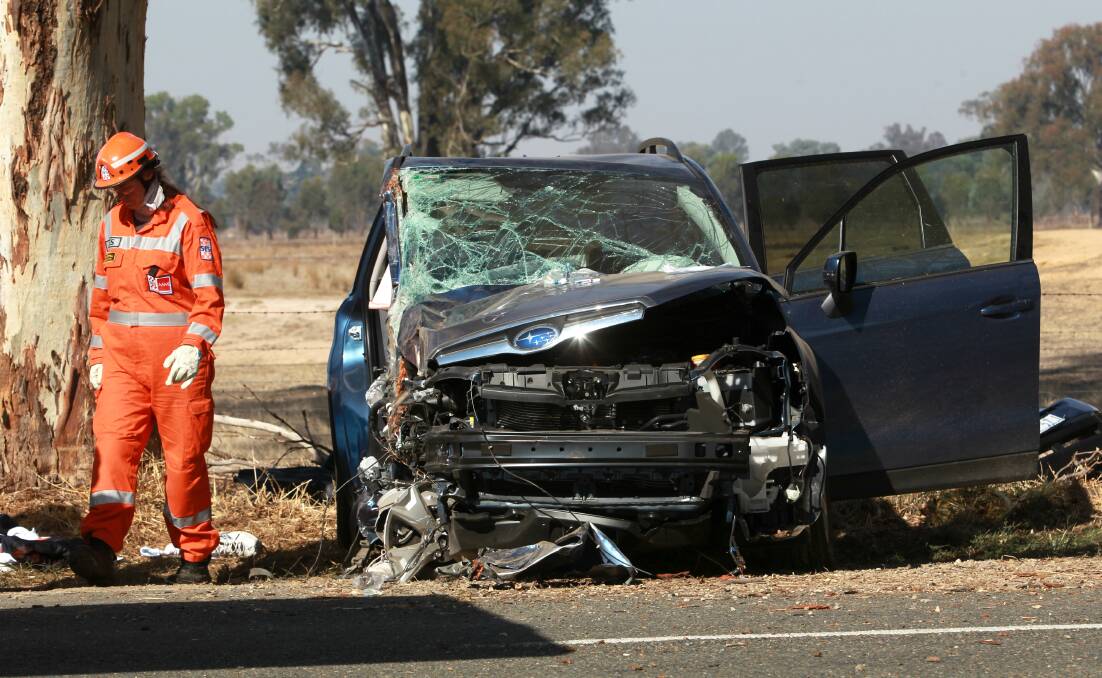 AIRLIFTED: A man was flown to hospital following this crash on Snow Road at Wangaratta South in April. 