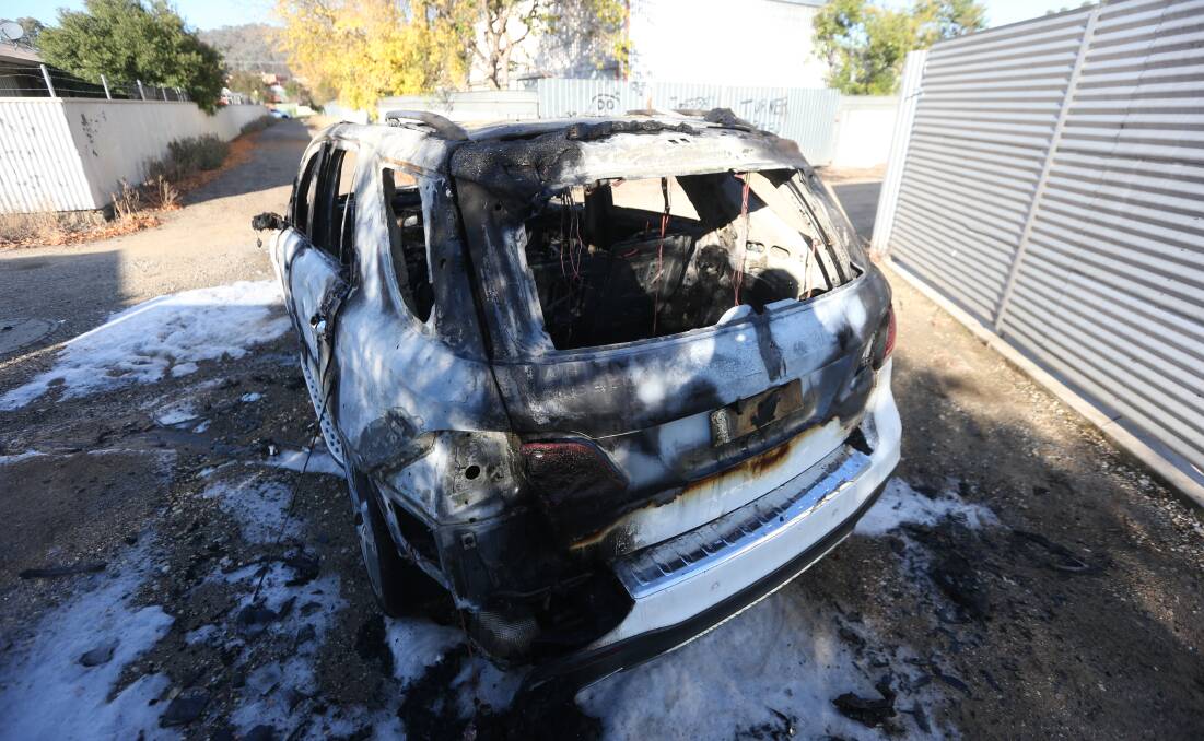 The burnt out Mercedes Benz in East Albury on Thursday morning. Picture by Blair Thomson